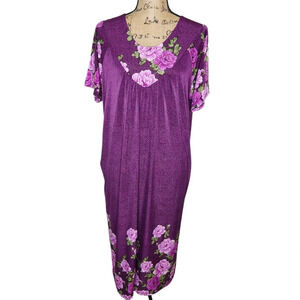 Womens Lightweight Floral Hawaiian Muumuu Loungewear Dress Size Large Purple